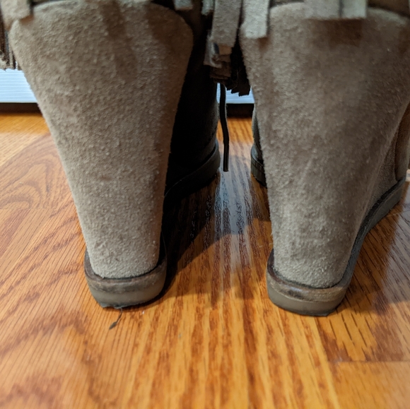 Zara fringed suede tan taupe neutral platform wedge women's retro booties sz 38 - Picture 4 of 5
